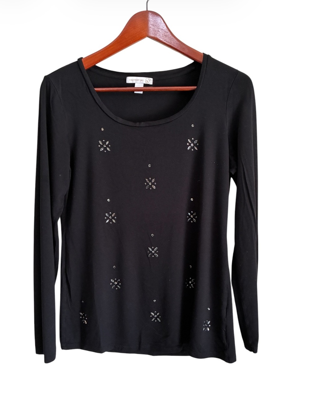 Westport 1962 Women's Black Rhinestone Embellished Top Size XS
